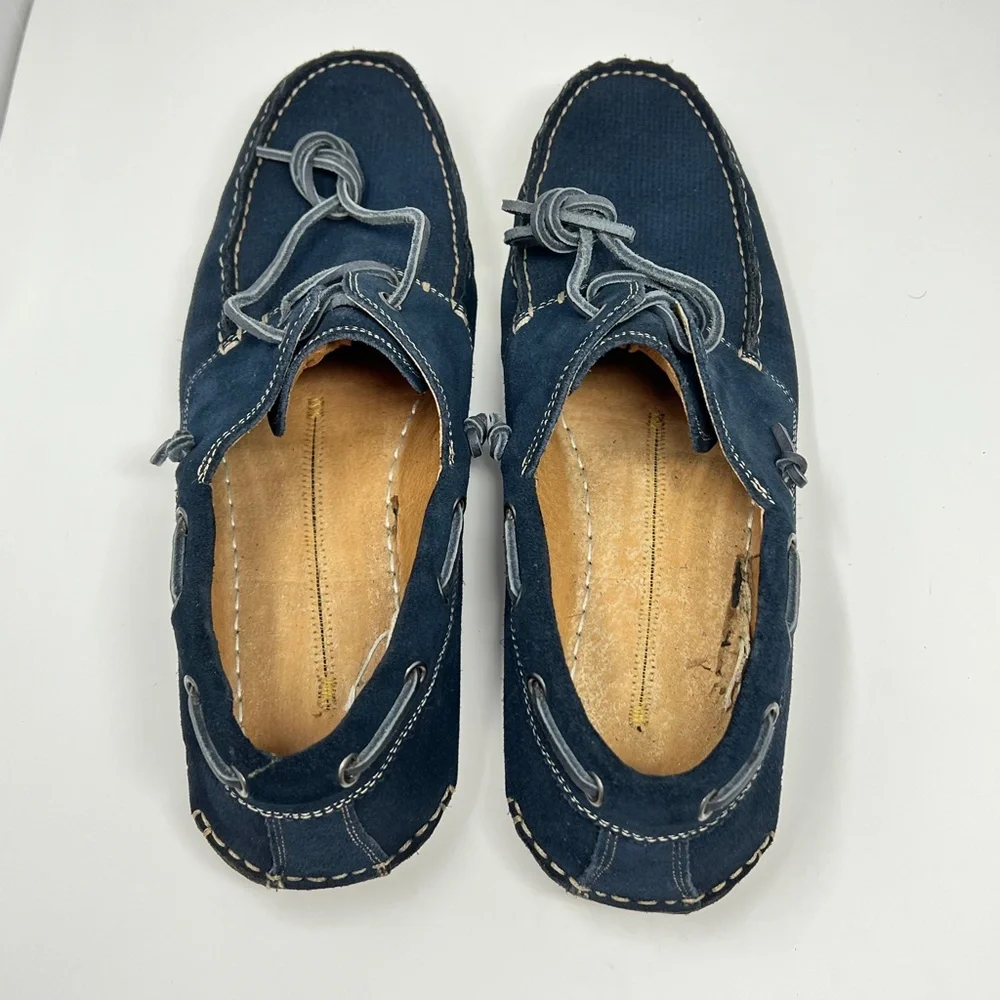 John Varvatos Men's suede navy boat shoes size 12